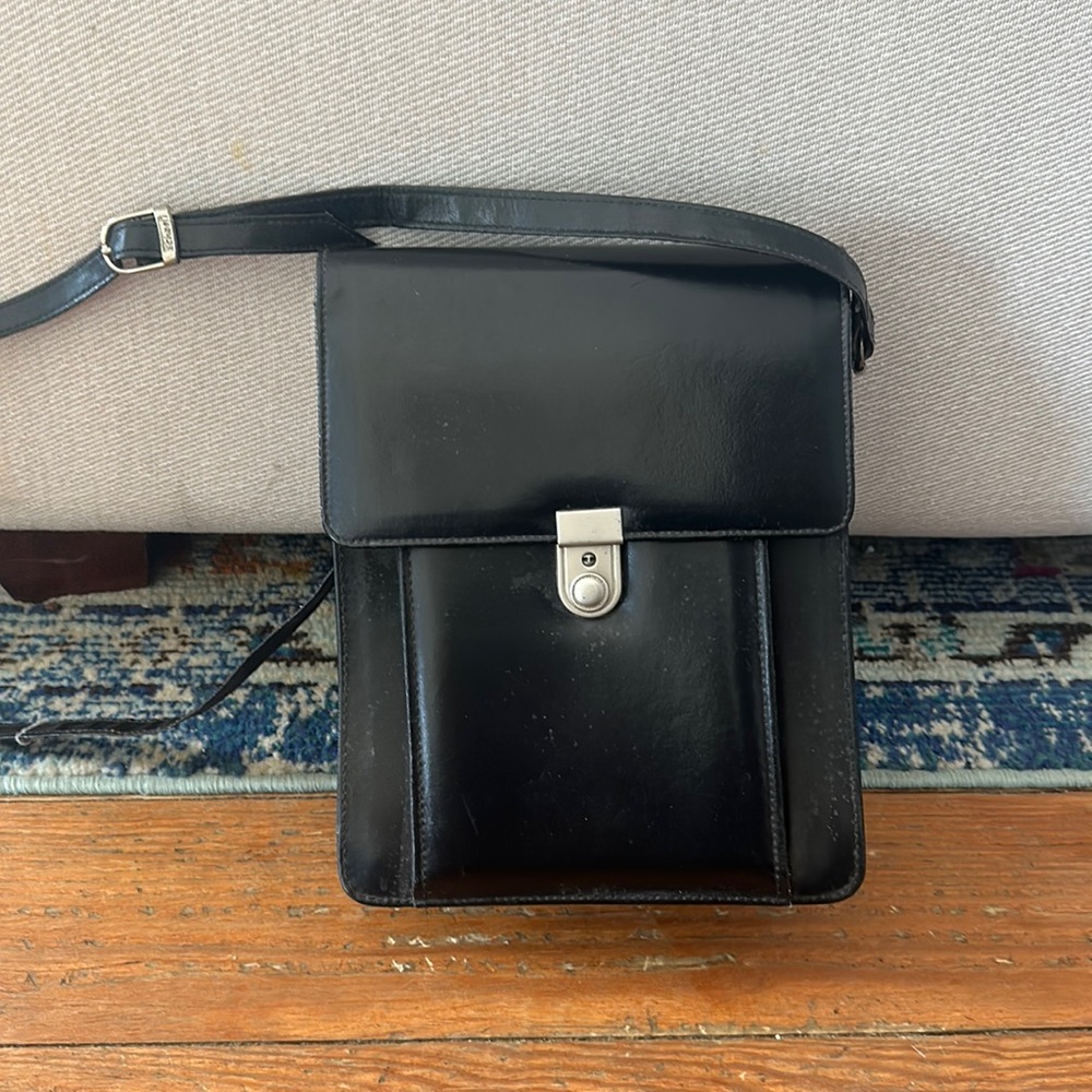 Vintage black leather satchel